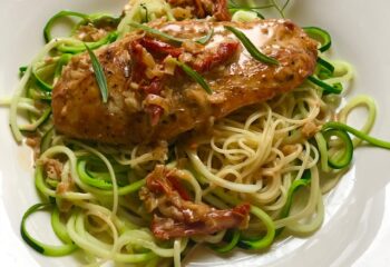 Grilled Balsamic Chicken over Zoodles